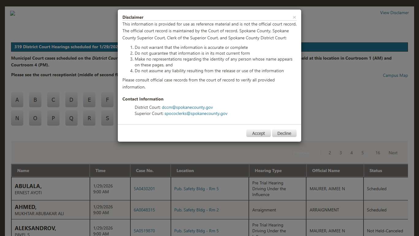 Spokane County Court Viewer