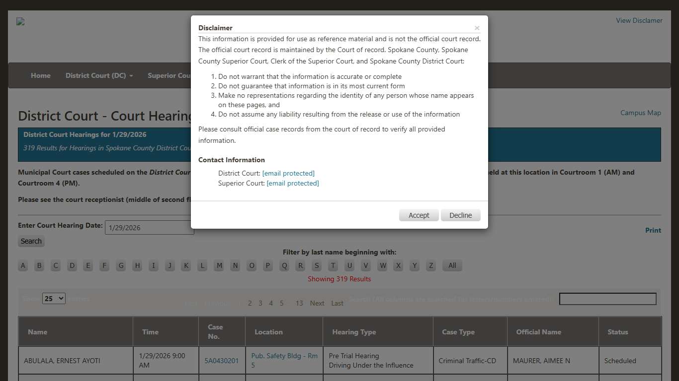 Spokane County Court Viewer